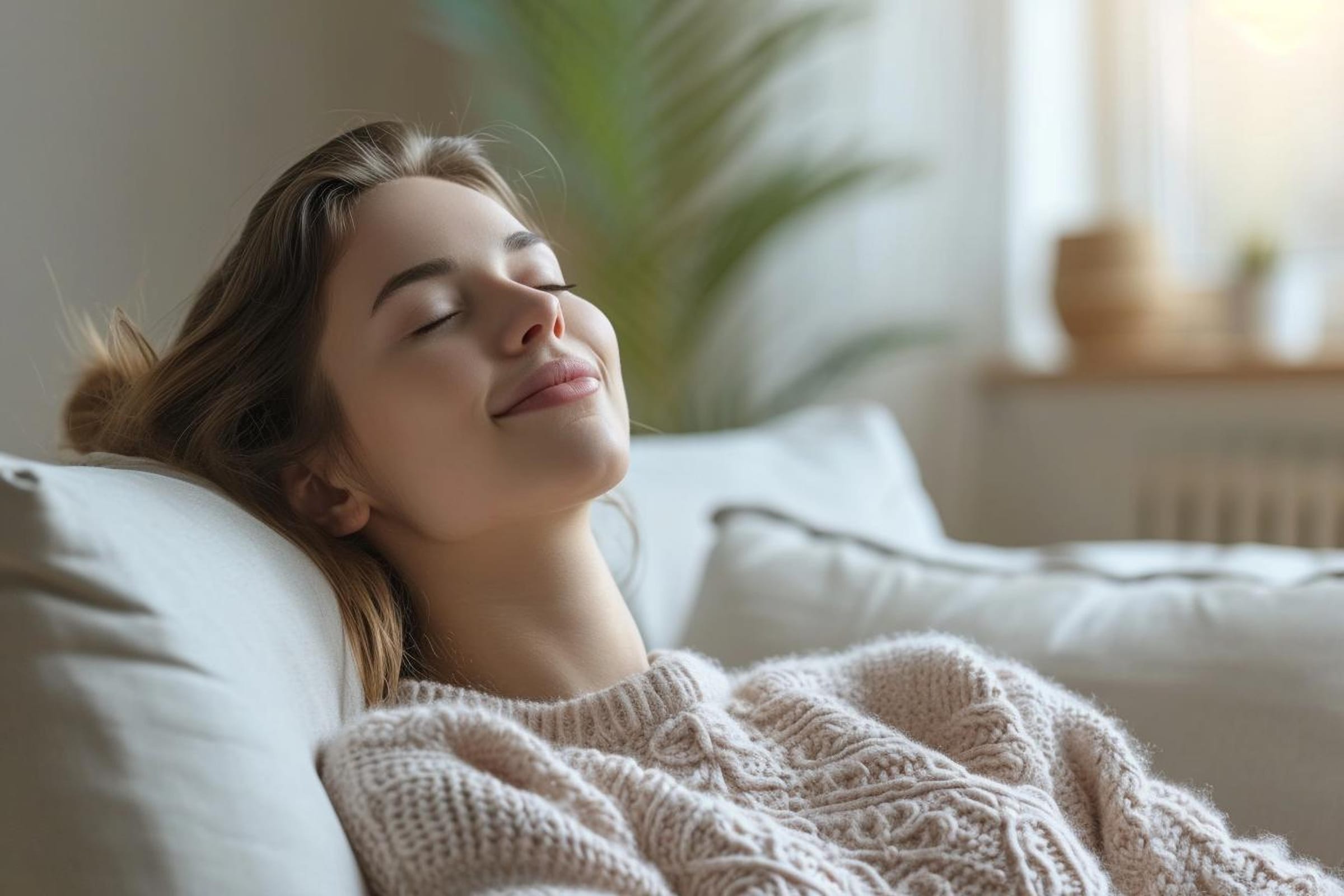 Relaxed woman resting with her eyes closed